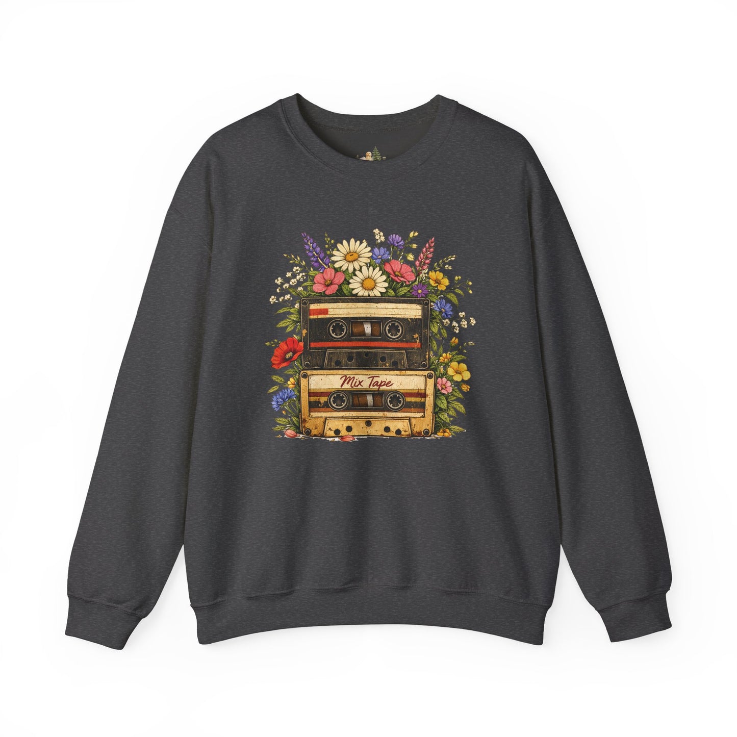 Retro Cassette Floral Sweatshirt — Vintage Tape Player Crewneck