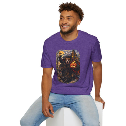 Unisex Halloween Pit Bull Headless Horseman Tee – What Tails Lurk Behind The Pines Collection