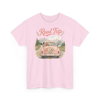 Road Trip Vintage Car T-Shirt — Retro Floral Scenic Drive Tee ( Heavy Weight Tee)