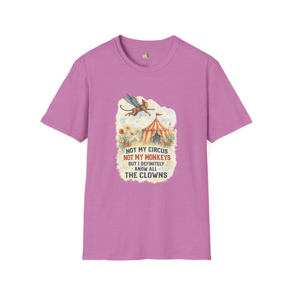 T-Shirt — Vintage Circus Monkey 'Not My Circus, Not My Monkeys' Graphic Tee (Light Weight, Ultra Soft Tee)