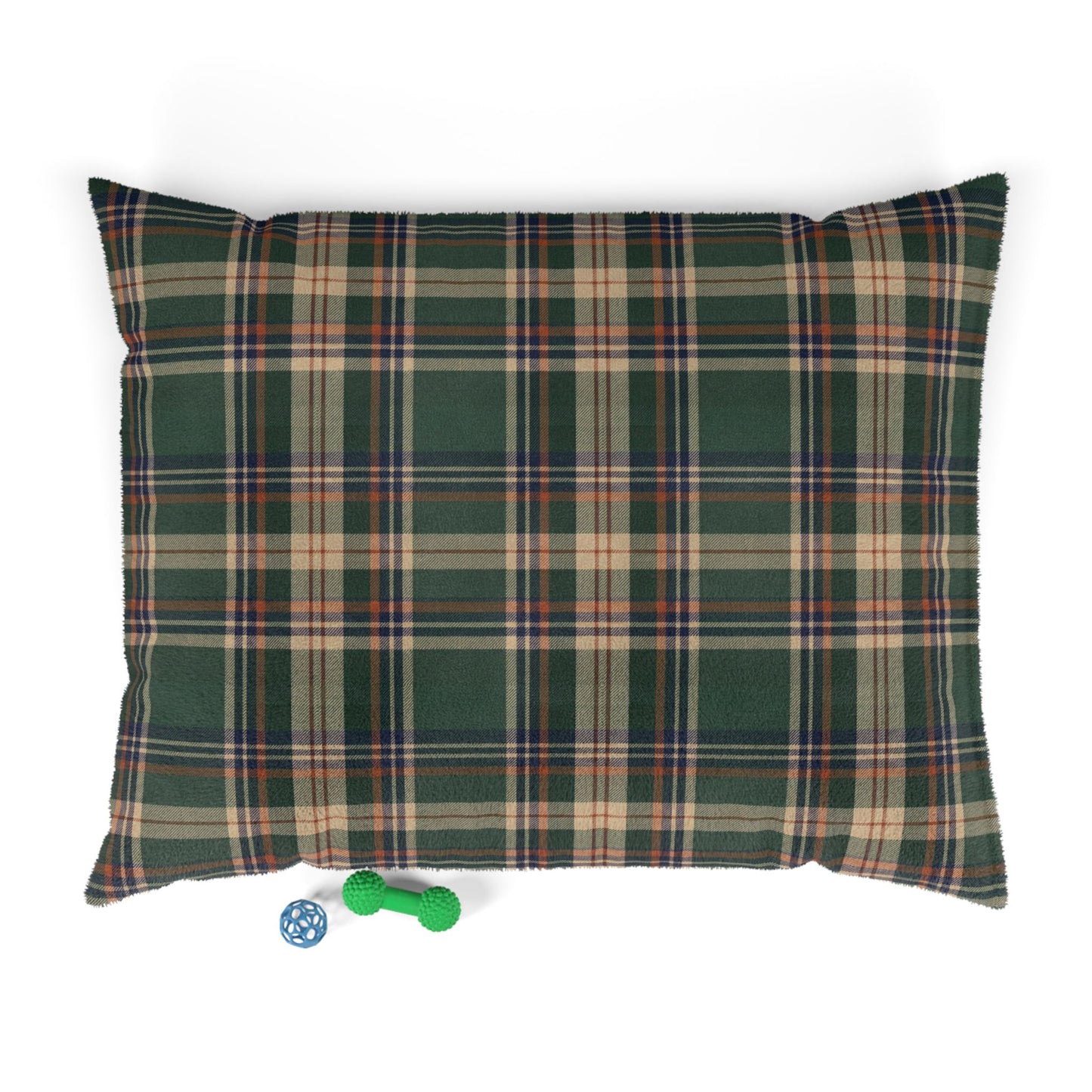 Plaid Fleece Pet Bed — Cozy Green Tartan Dog Pillow 50"x40"