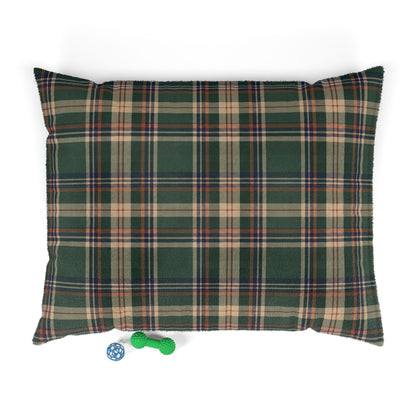Plaid Fleece Pet Bed — Cozy Green Tartan Dog Pillow 50"x40"