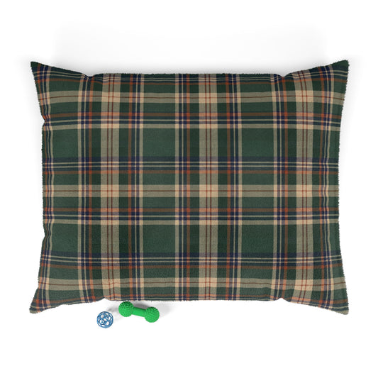 Plaid Fleece Pet Bed — Cozy Green Tartan Dog Pillow 50"x40"