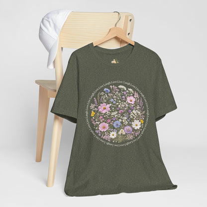 Wildflower Circle T-Shirt — Floral 'Love' Typography Tee
