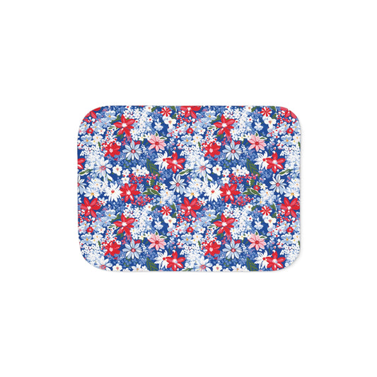 Floral Cottage-Core Dog Blanket — Plush Blue Sherpa for Crates & Cuddles