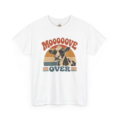 Mooove Over Cow Tee – Retro Vintage Farm Animal Graphic T-Shirt (Heavy Weight Tee)
