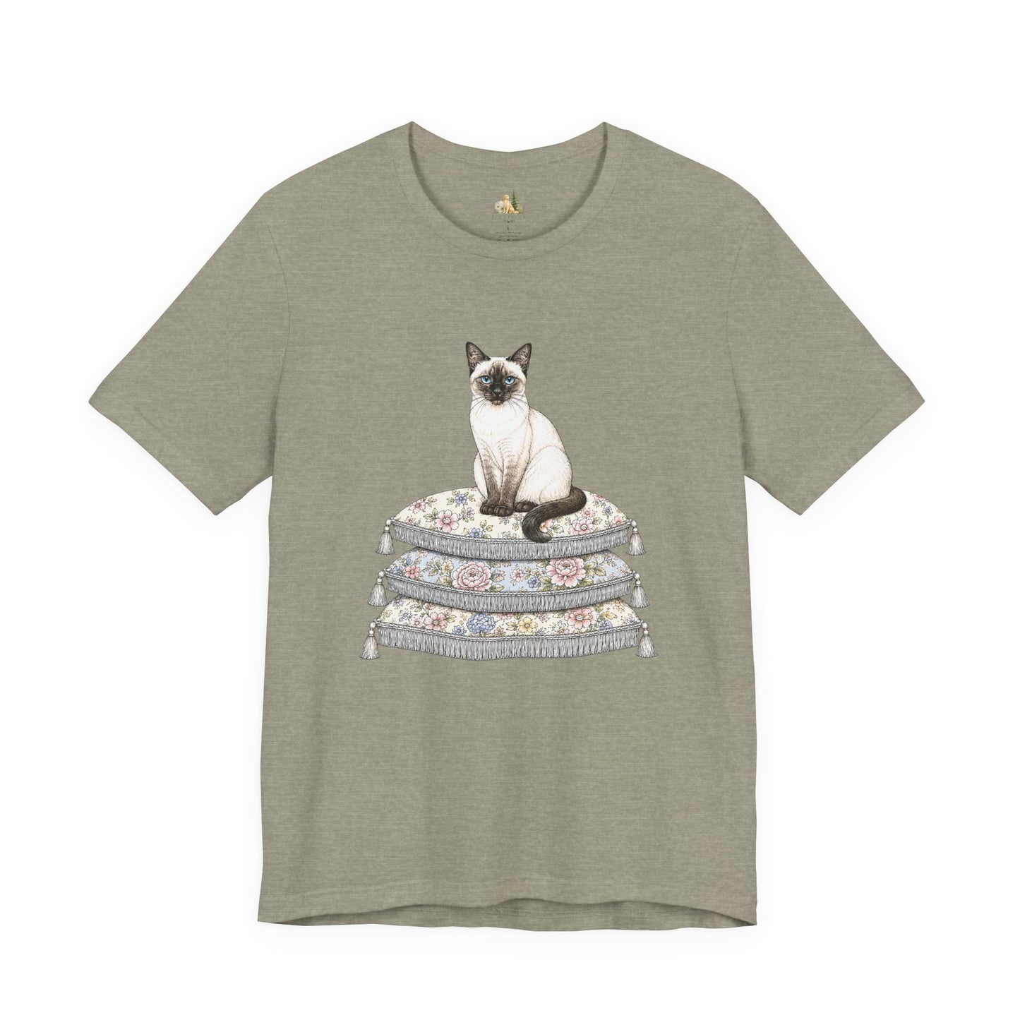 Siamese Cat on Floral Pillows T-Shirt | Vintage Pet Illustration