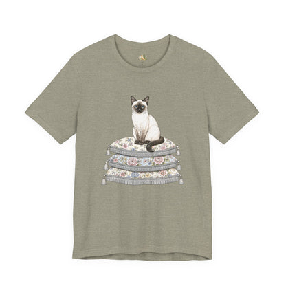 Siamese Cat on Floral Pillows T-Shirt | Vintage Pet Illustration