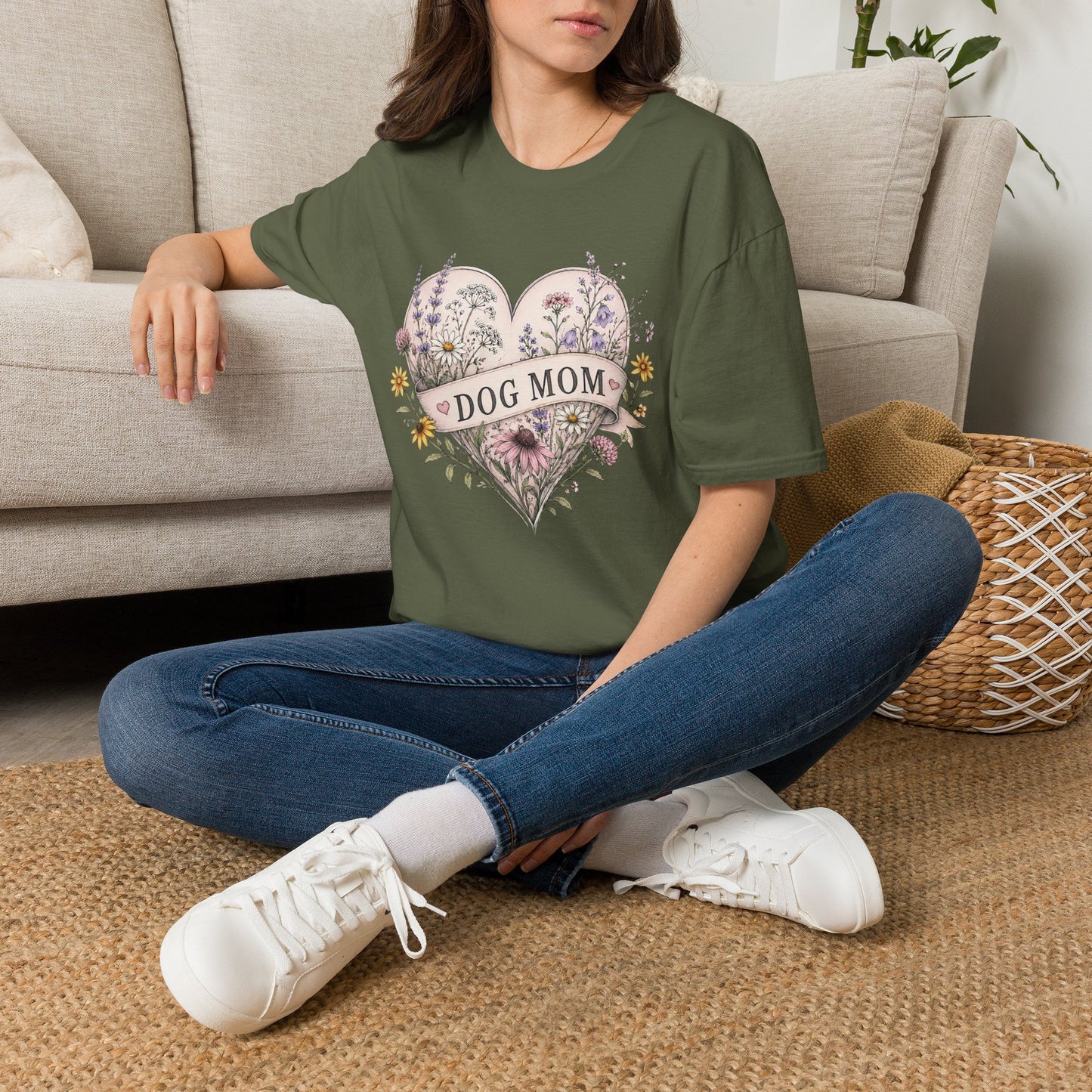 Dog Mom Floral Heart T-Shirt (Light Weight, Ultra Soft)