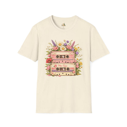 Retro Floral Cassette T-Shirt — Mix Tape Design for Music Lovers (Light Weight Ulta Soft Tee)