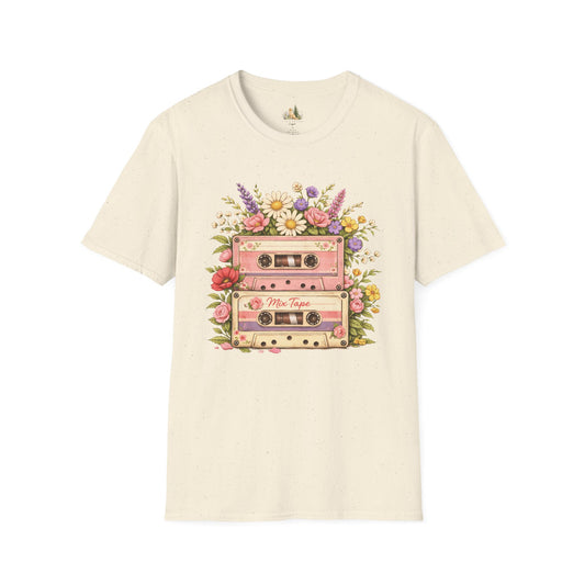 Retro Floral Cassette T-Shirt — Mix Tape Design for Music Lovers (Light Weight Ulta Soft Tee)
