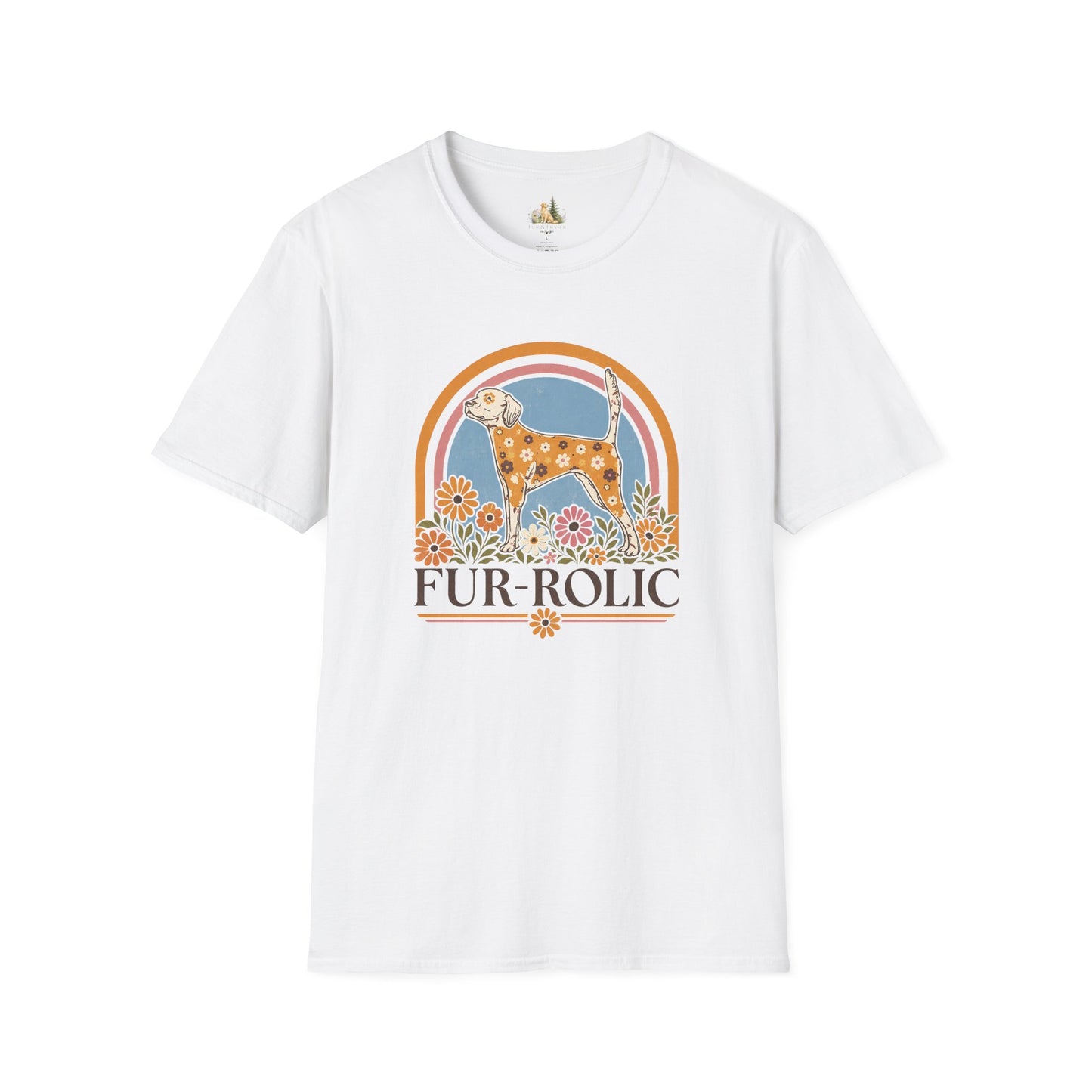 Dog Floral T-Shirt — 'Fur-Rolic' Retro Rainbow Canine Tee