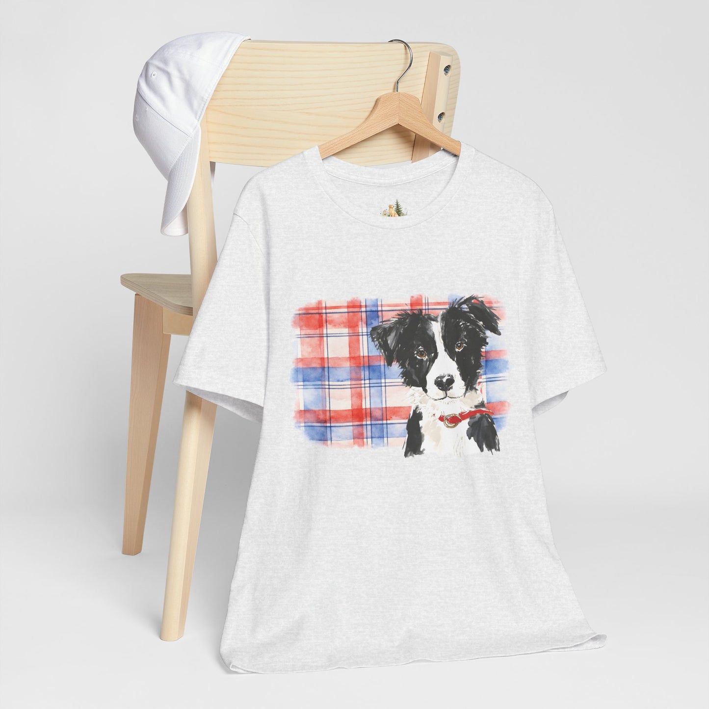 Plaid Pup Graphic Tee — Border Collie Watercolor Shirt