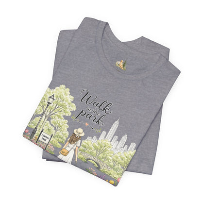 Walk in the Park T-Shirt | Woman Walking Dog Park Illustration