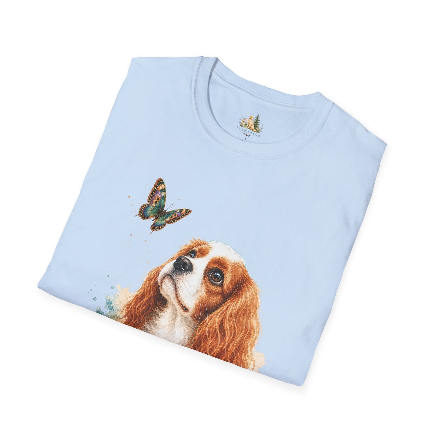 Cavalier King Charles T-Shirt — Watercolor Dog & Butterfly Graphic