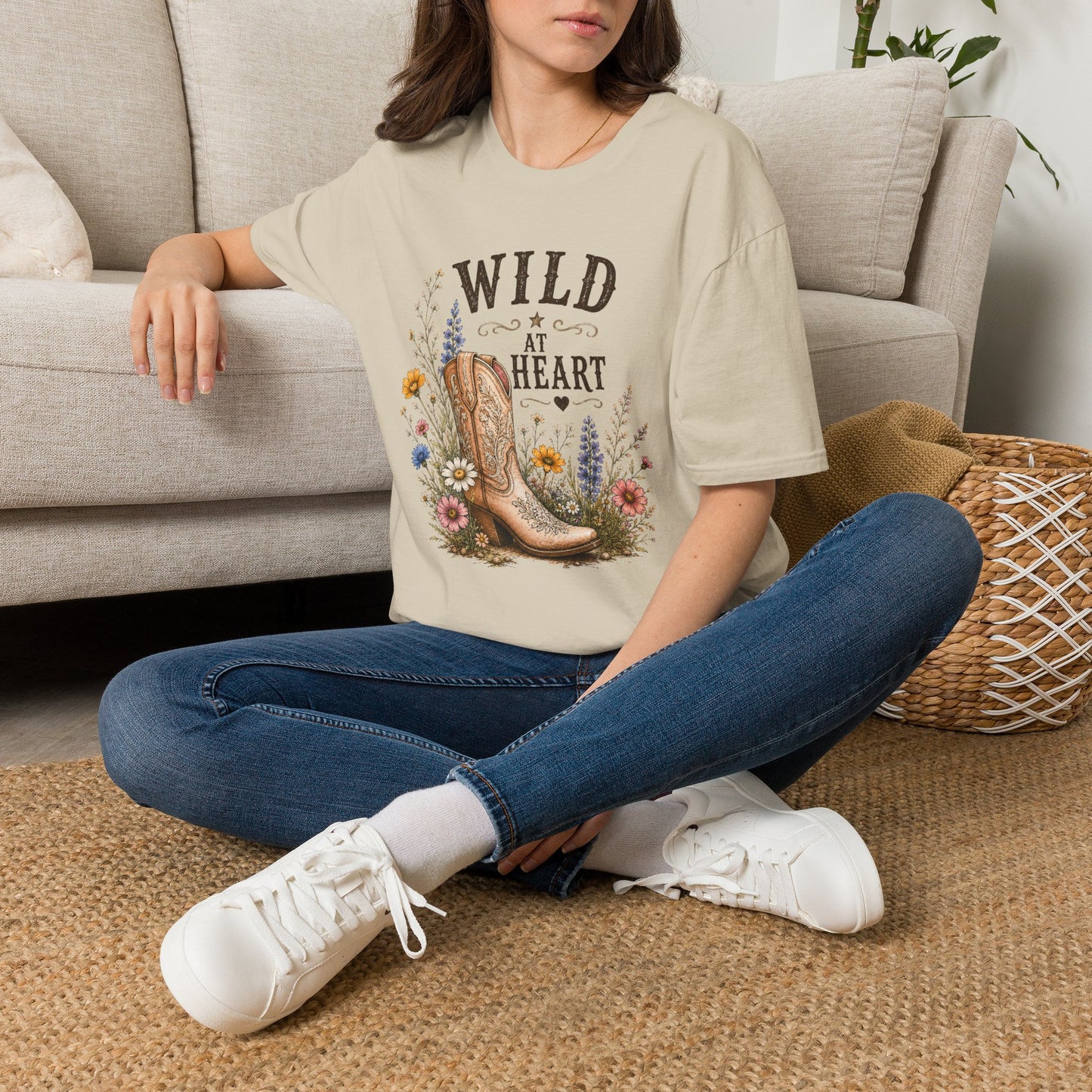 Wild at Heart Cowboy Boot T-Shirt – Floral Western Graphic Tee (Light Weight, Ultra Soft Tee)