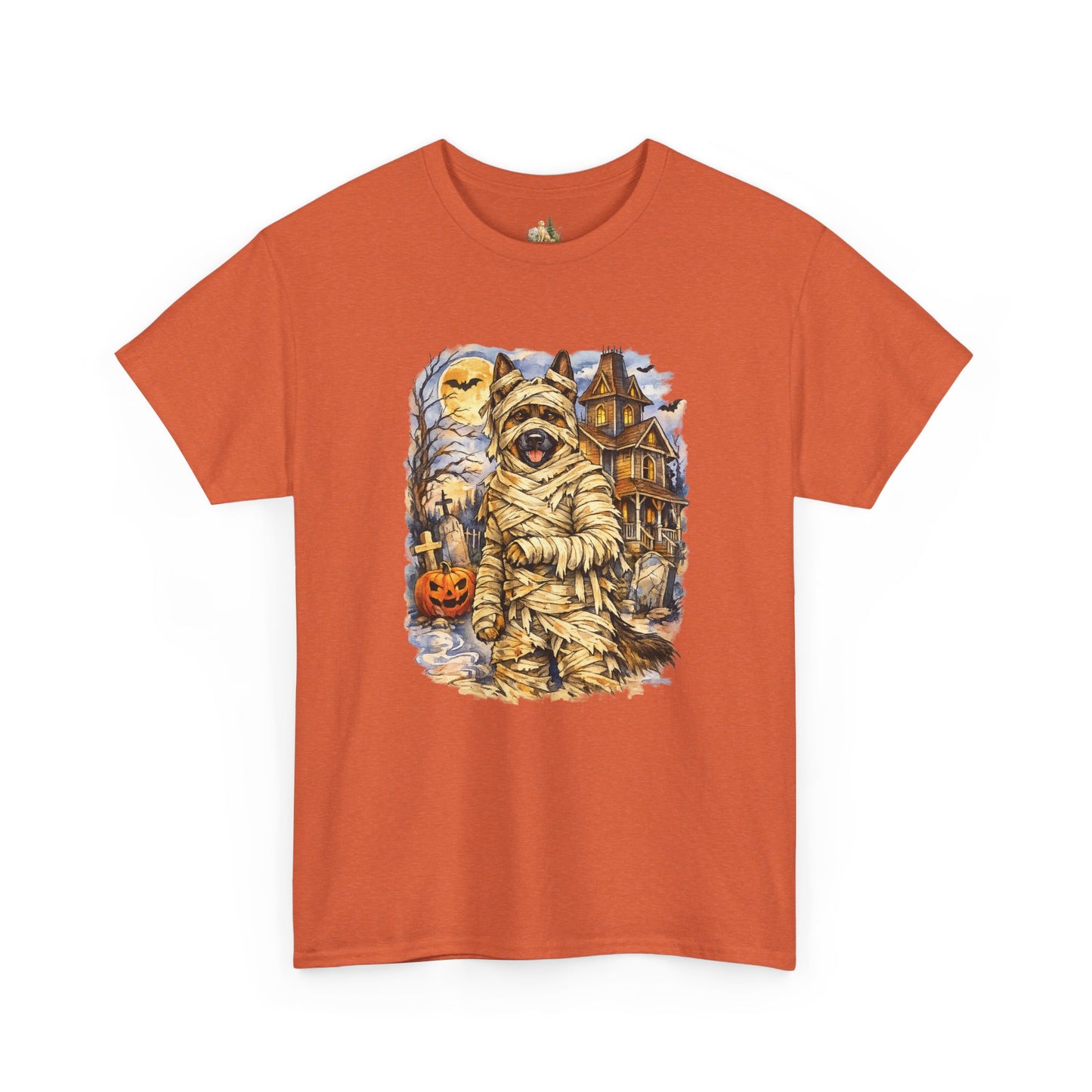 Unisex Mummy German Shepherd Halloween T-Shirt - What Tails Lurk Behind The Pines Collection (Heavy Weight Tee)