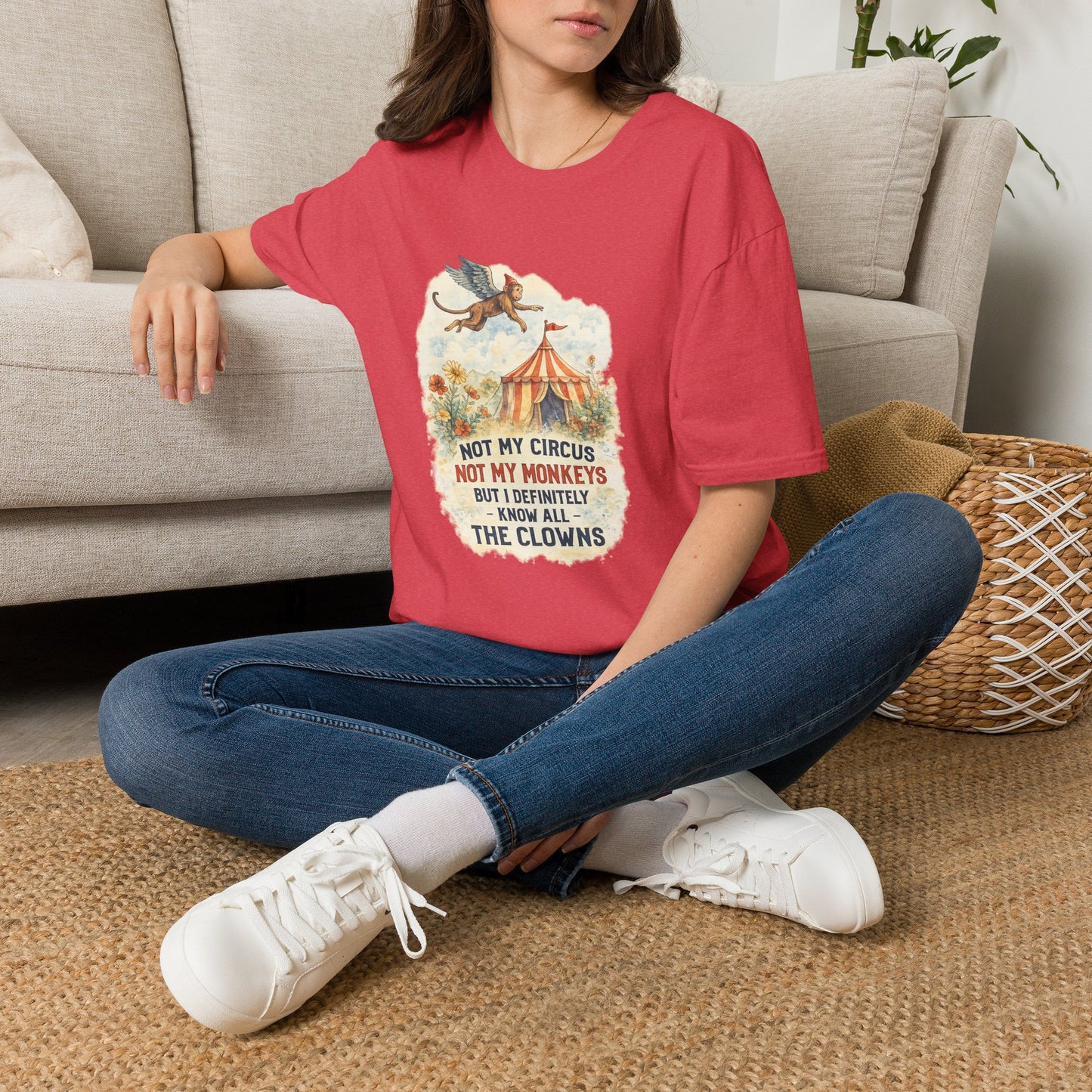 T-Shirt — Vintage Circus Monkey 'Not My Circus, Not My Monkeys' Graphic Tee (Light Weight, Ultra Soft Tee)