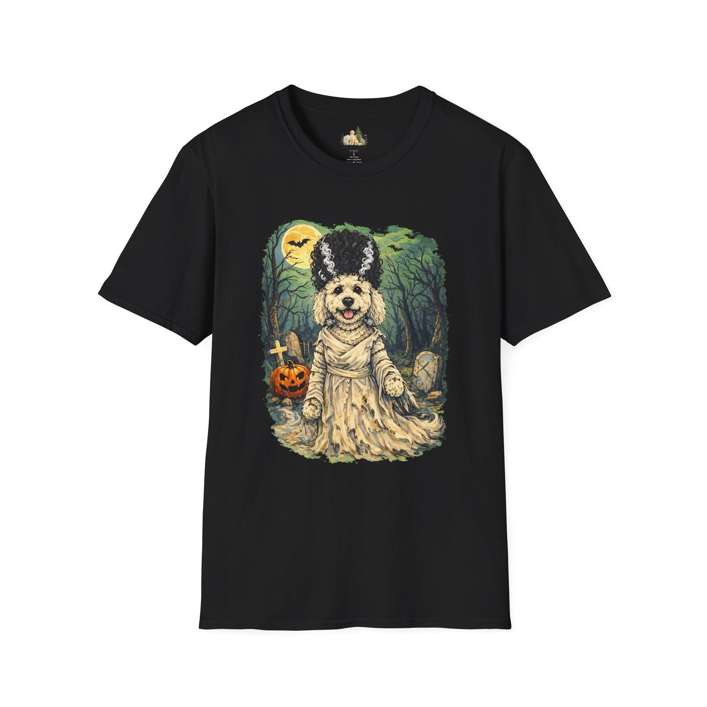 Unisex Halloween Dog Bride Of Barkenstein T-Shirt —What Tails Lurk Behind The Pines Collection