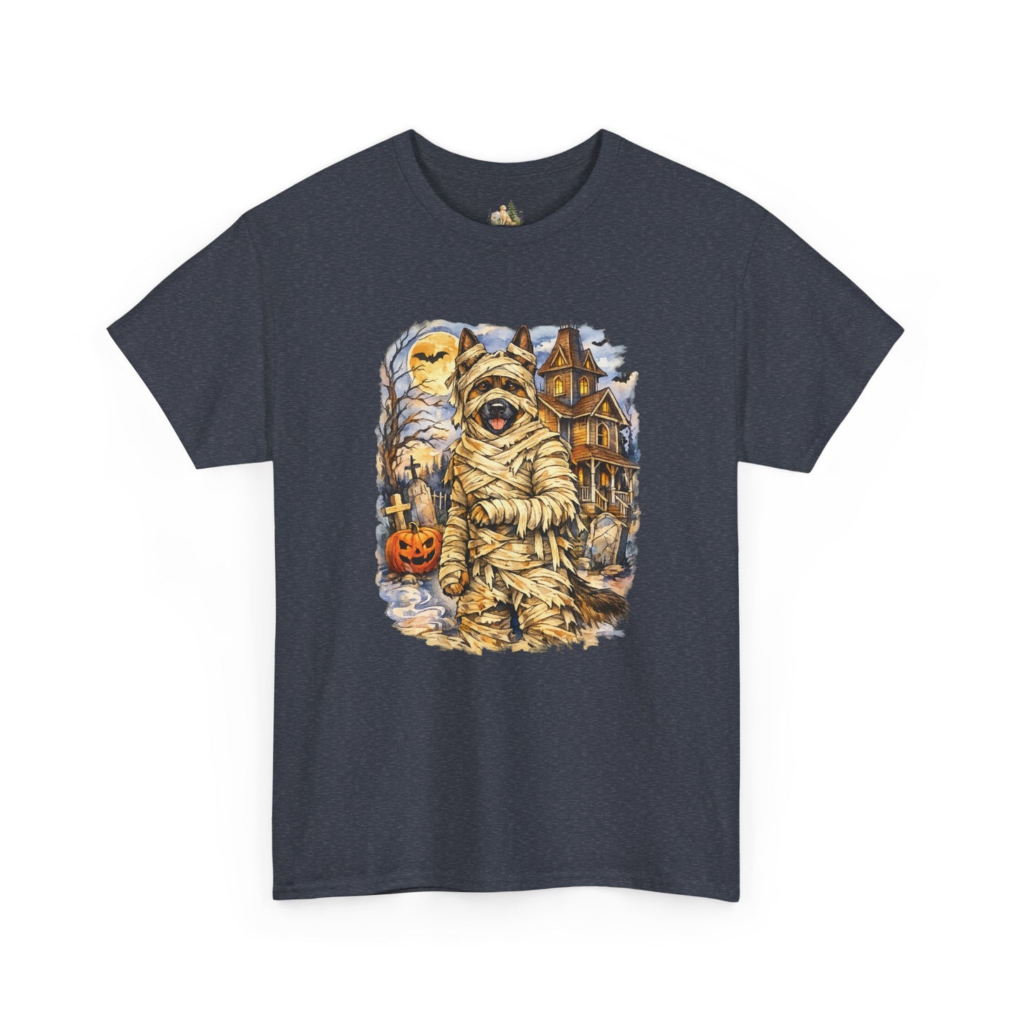 Unisex Mummy German Shepherd Halloween T-Shirt - What Tails Lurk Behind The Pines Collection (Heavy Weight Tee)
