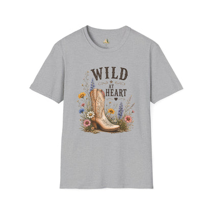 Wild at Heart Cowboy Boot T-Shirt – Floral Western Graphic Tee (Light Weight, Ultra Soft Tee)