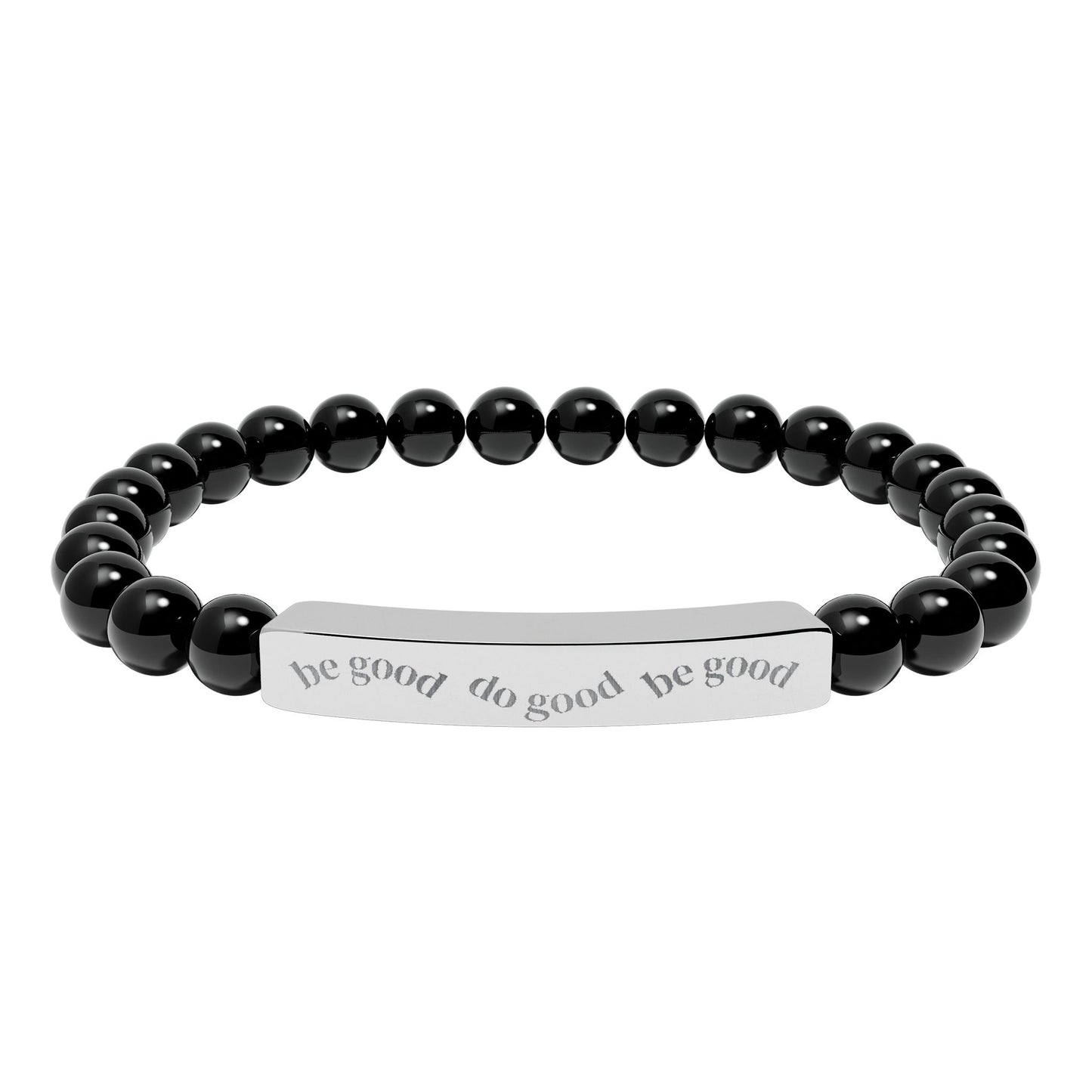 Engraved Bar Natural Stone Bracelet | Stretch Beaded Bracelet