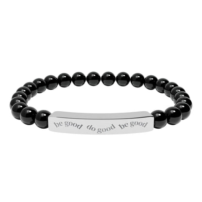 Engraved Bar Natural Stone Bracelet | Stretch Beaded Bracelet