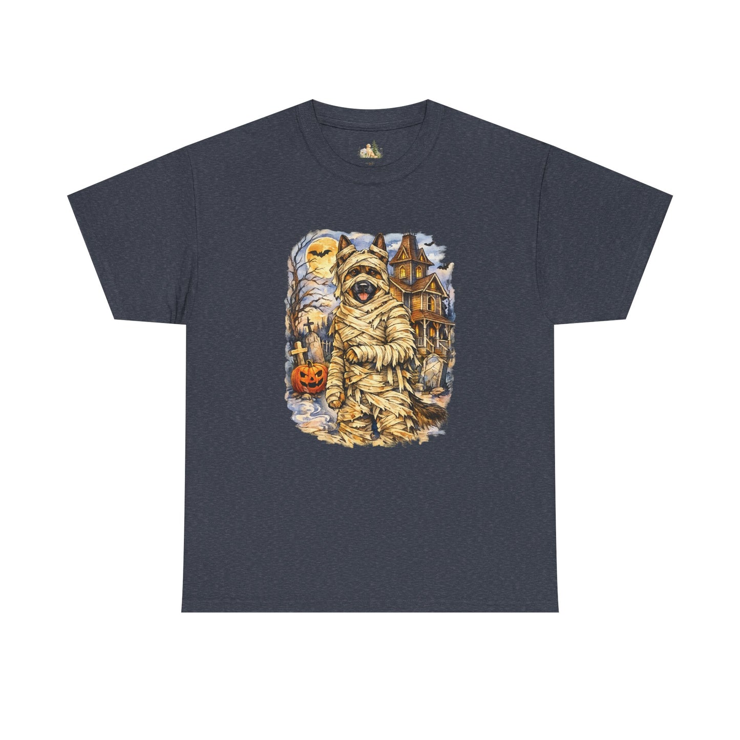 Unisex Mummy German Shepherd Halloween T-Shirt - What Tails Lurk Behind The Pines Collection (Heavy Weight Tee)