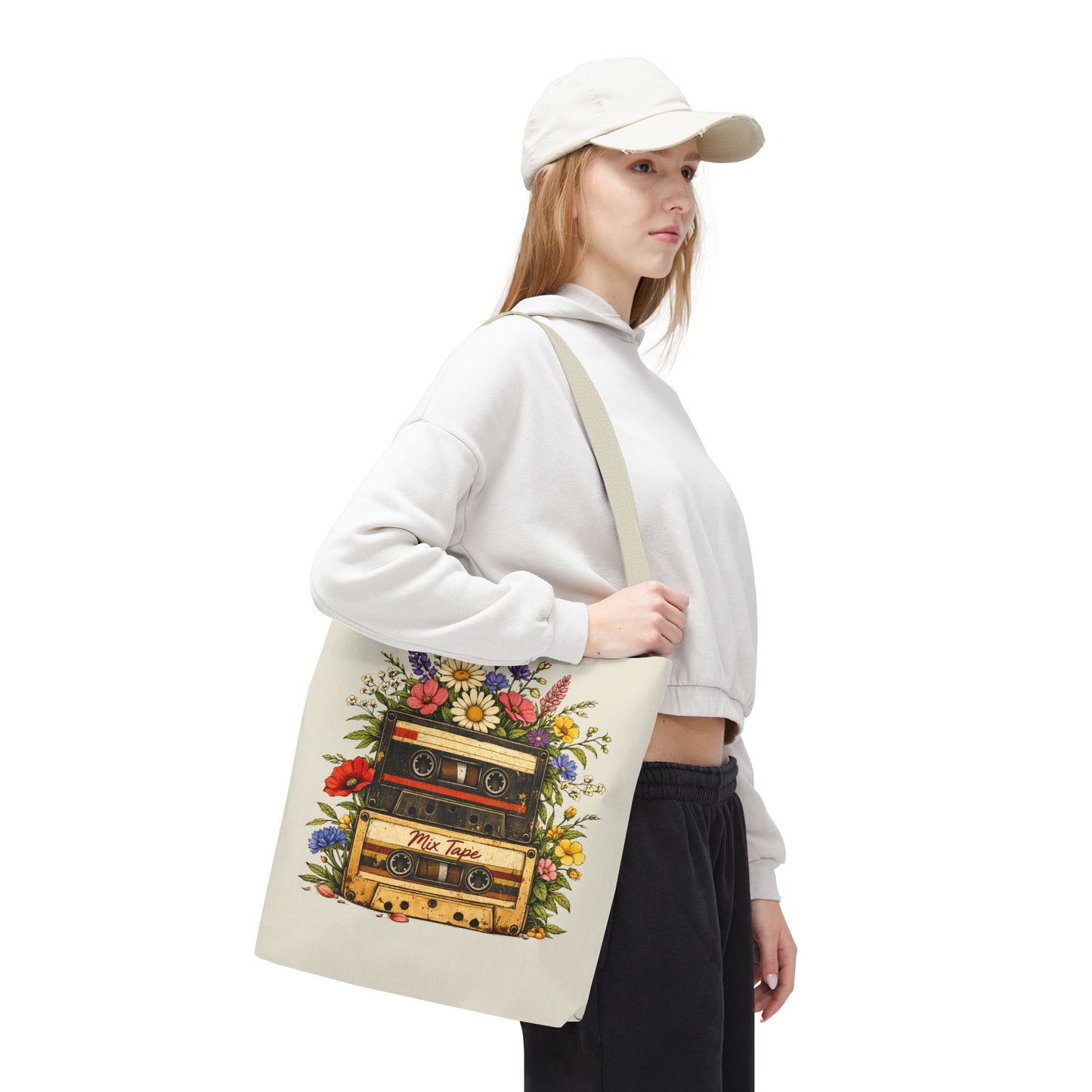 Retro Cassette Tote Bag — Floral 'Mix Tape' Vintage Music Tote