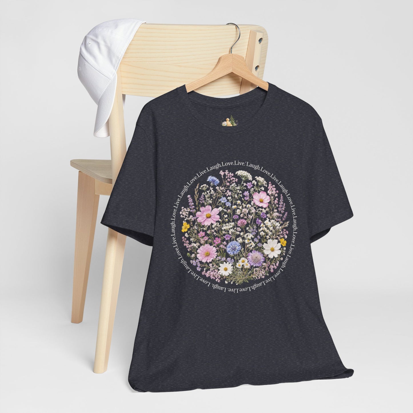 Wildflower Circle T-Shirt — Floral 'Love' Typography Tee