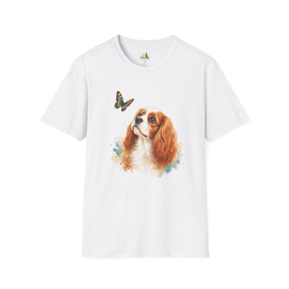 Cavalier King Charles T-Shirt — Watercolor Dog & Butterfly Graphic