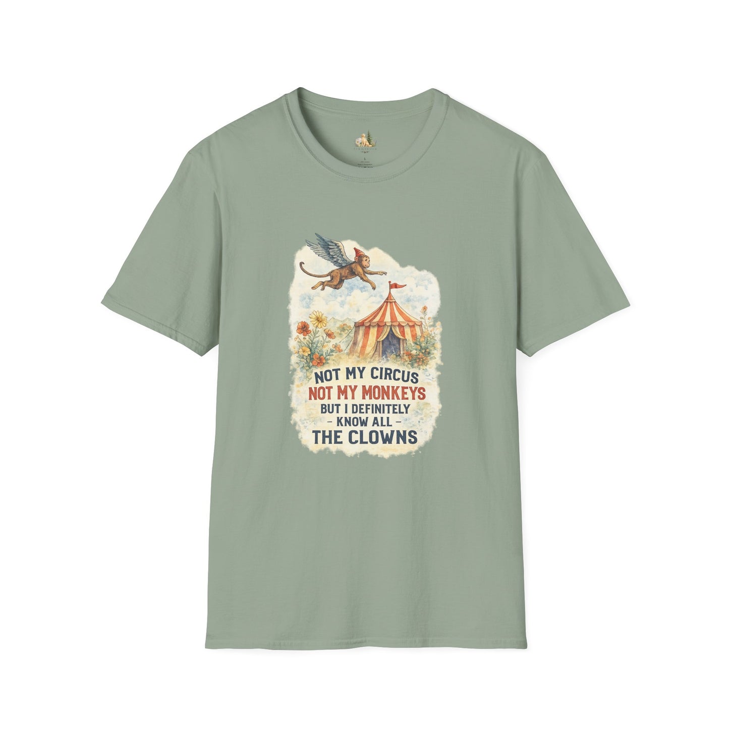 T-Shirt — Vintage Circus Monkey 'Not My Circus, Not My Monkeys' Graphic Tee (Light Weight, Ultra Soft Tee)