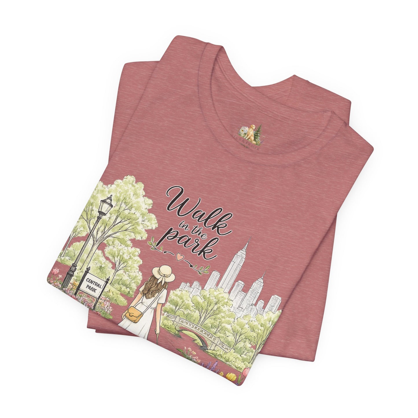Walk in the Park T-Shirt | Woman Walking Dog Park Illustration