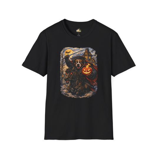 Unisex Halloween Pit Bull Headless Horseman Tee – What Tails Lurk Behind The Pines Collection