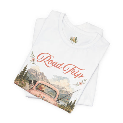 Road Trip Vintage Car T-Shirt — Retro Floral Scenic Drive Tee