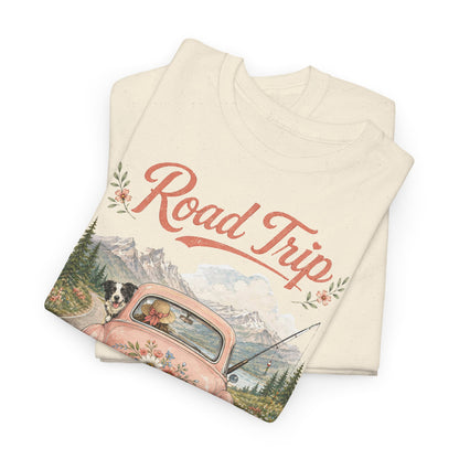 Road Trip Vintage Car T-Shirt — Retro Floral Scenic Drive Tee ( Heavy Weight Tee)