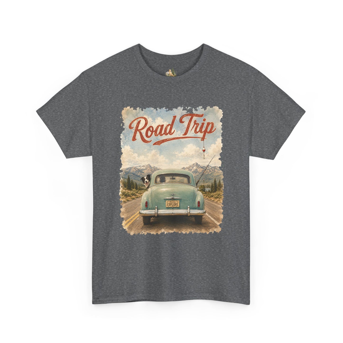 Road Trip Vintage Car T-Shirt - Retro Scenic Travel Tee (heavy Weight Tee)