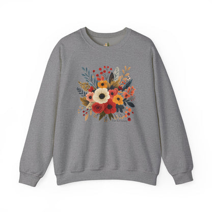 Floral Bouquet Crewneck Sweatshirt — Autumn Wildflower Graphic
