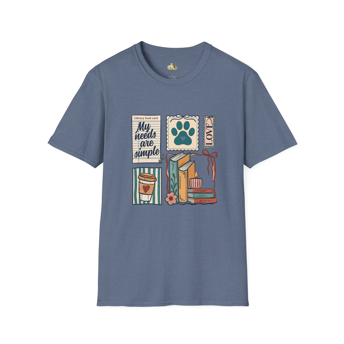 T-Shirt — "My Needs Are Simple" Book & Paw Graphic Tee