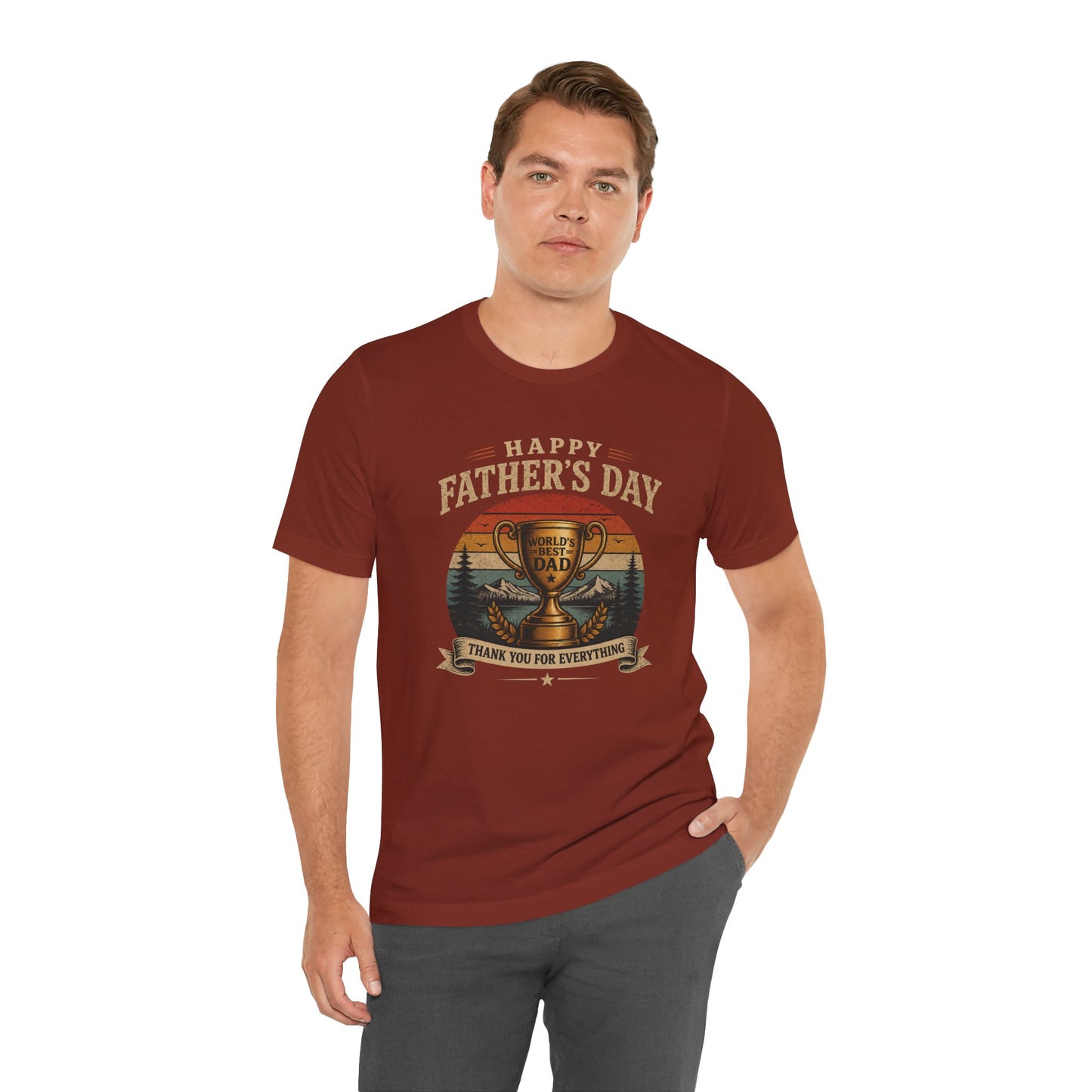 Father's Day Tee — "World's Best Dad" Trophy Vintage Camping Shirt