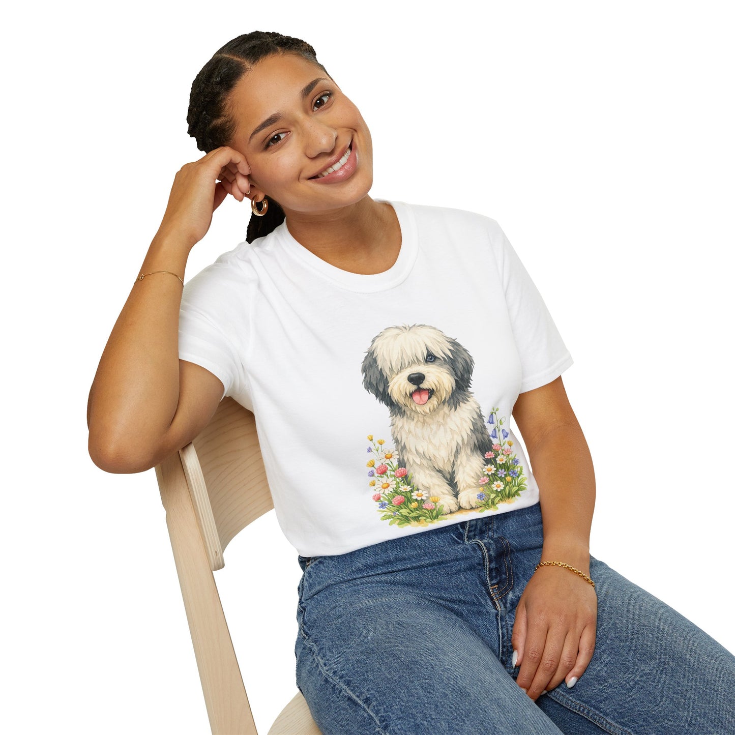 Old English Sheepdog Floral Tee — Cute Dog T‑Shirt for Dog Lovers (Light Weight, Ultra Soft Tee)