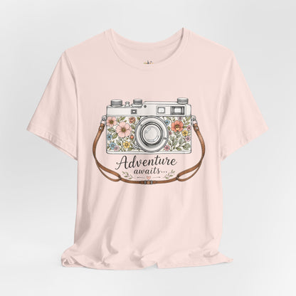 Floral Vintage Camera Adventure Awaits T-Shirt | Photography Travel Tee