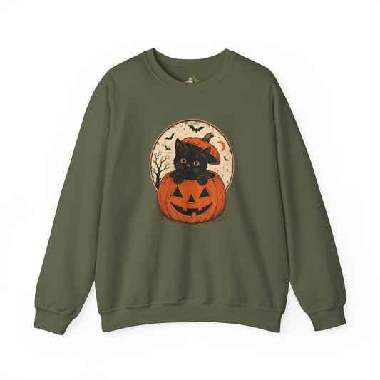 Halloween Black Cat Pumpkin Sweatshirt