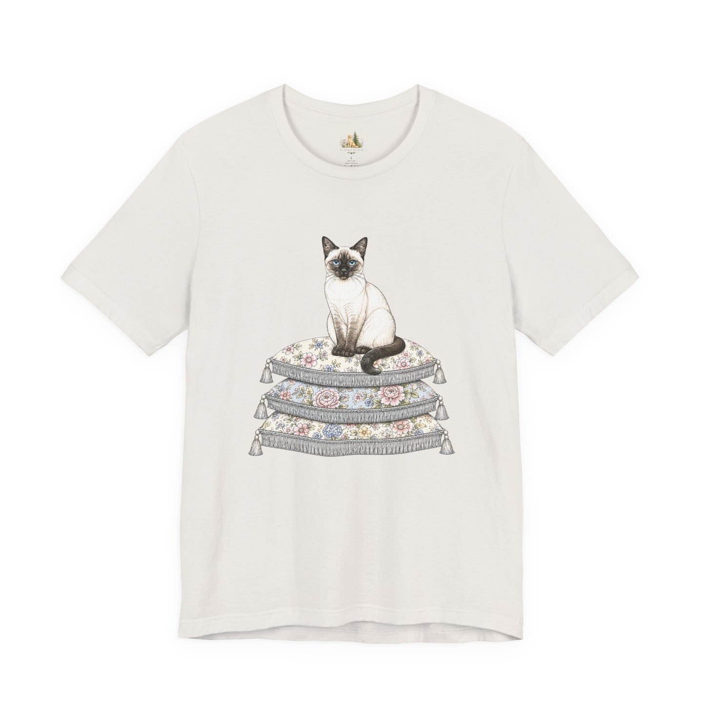 Siamese Cat on Floral Pillows T-Shirt | Vintage Pet Illustration