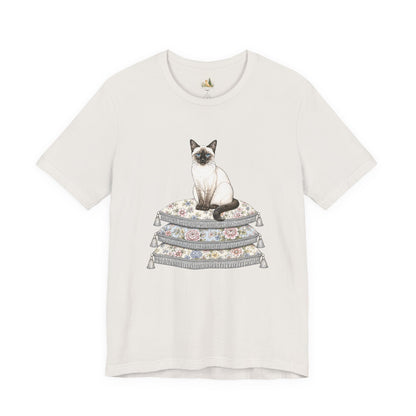 Siamese Cat on Floral Pillows T-Shirt | Vintage Pet Illustration