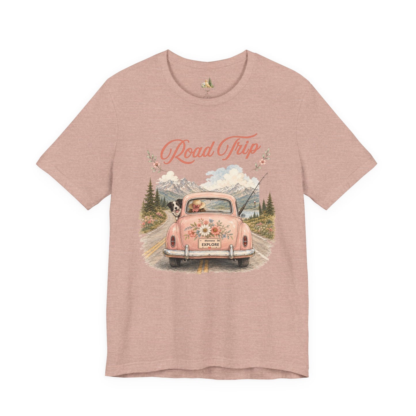 Road Trip Vintage Car T-Shirt — Retro Floral Scenic Drive Tee