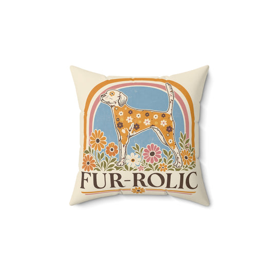 Retro Floral Dog Pillow — “Fur-Rolic” Decorative Dog Bed Pillow. 14x14"