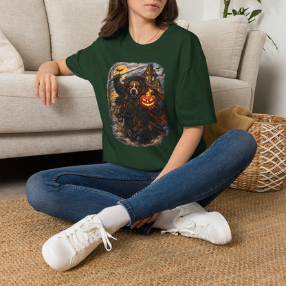 Unisex Halloween Pit Bull Headless Horseman Tee – What Tails Lurk Behind The Pines Collection