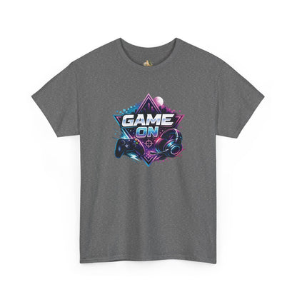 Game On T-Shirt — Retro Neon Gamer Tee with Controller Graphic (Heavy Weight Tee)