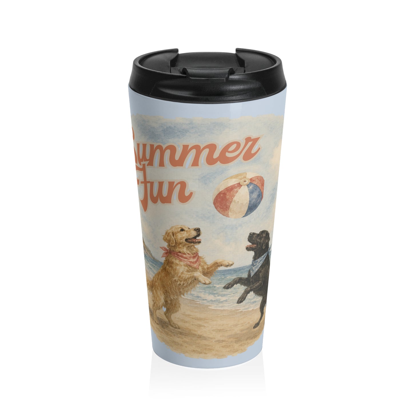 Summer Fun Dogs Stainless Steel Travel Mug — Beach Ball Retriever Design